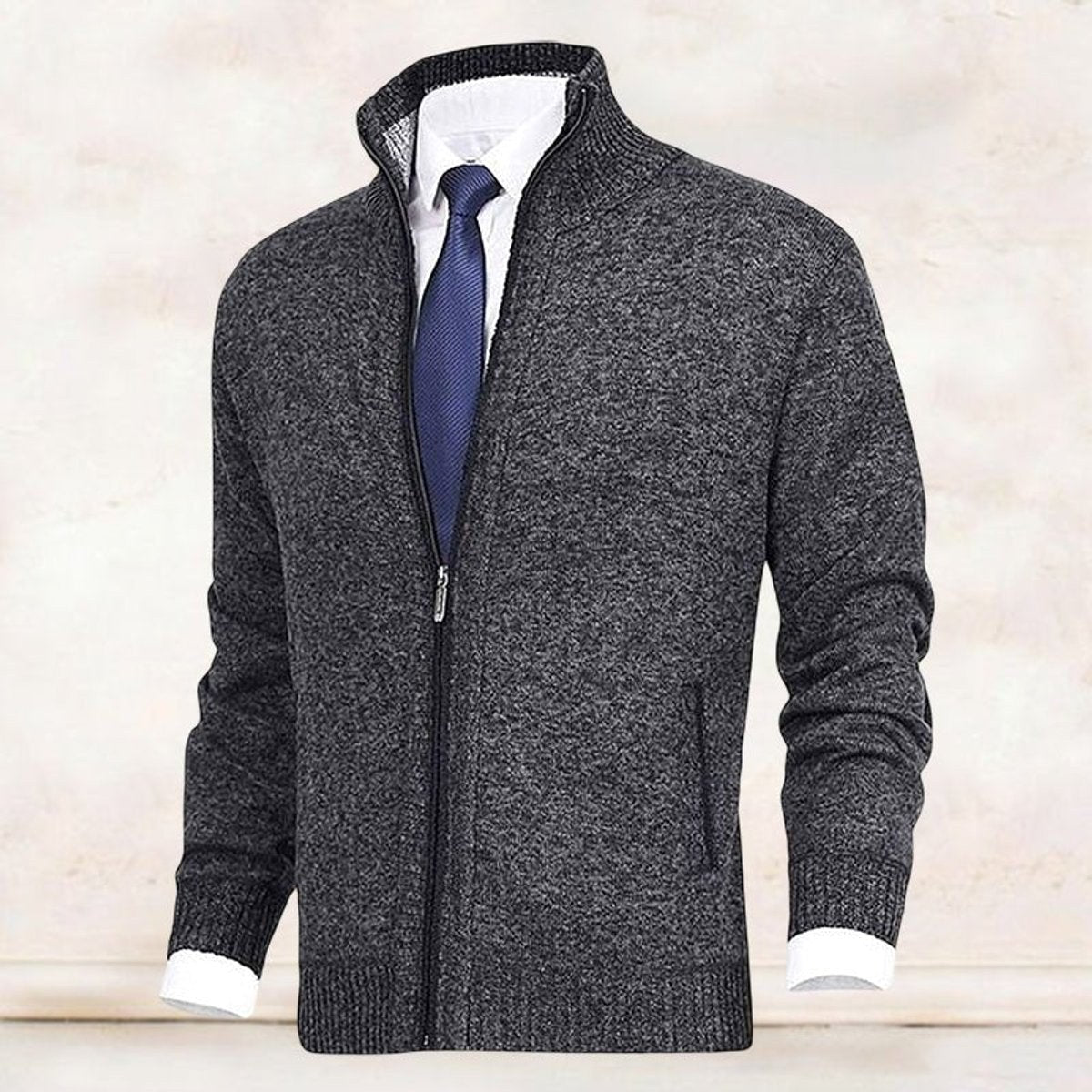Vincent | Men's Knitted Gilet with Full-Length Zip, Stand-Collar Layering Gilet | Bella Blue