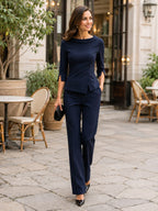 Violet | Women's Asymmetric Cut-Out Top and Wide-Leg Trousers, Two-Piece Set | Bella Blue