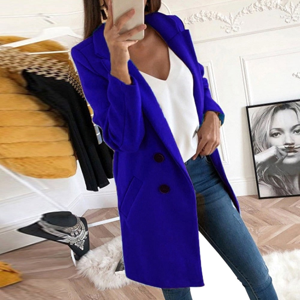 Violet | Women's Long Button-Front Coat, Elegant Tailored Coat | Bella Blue