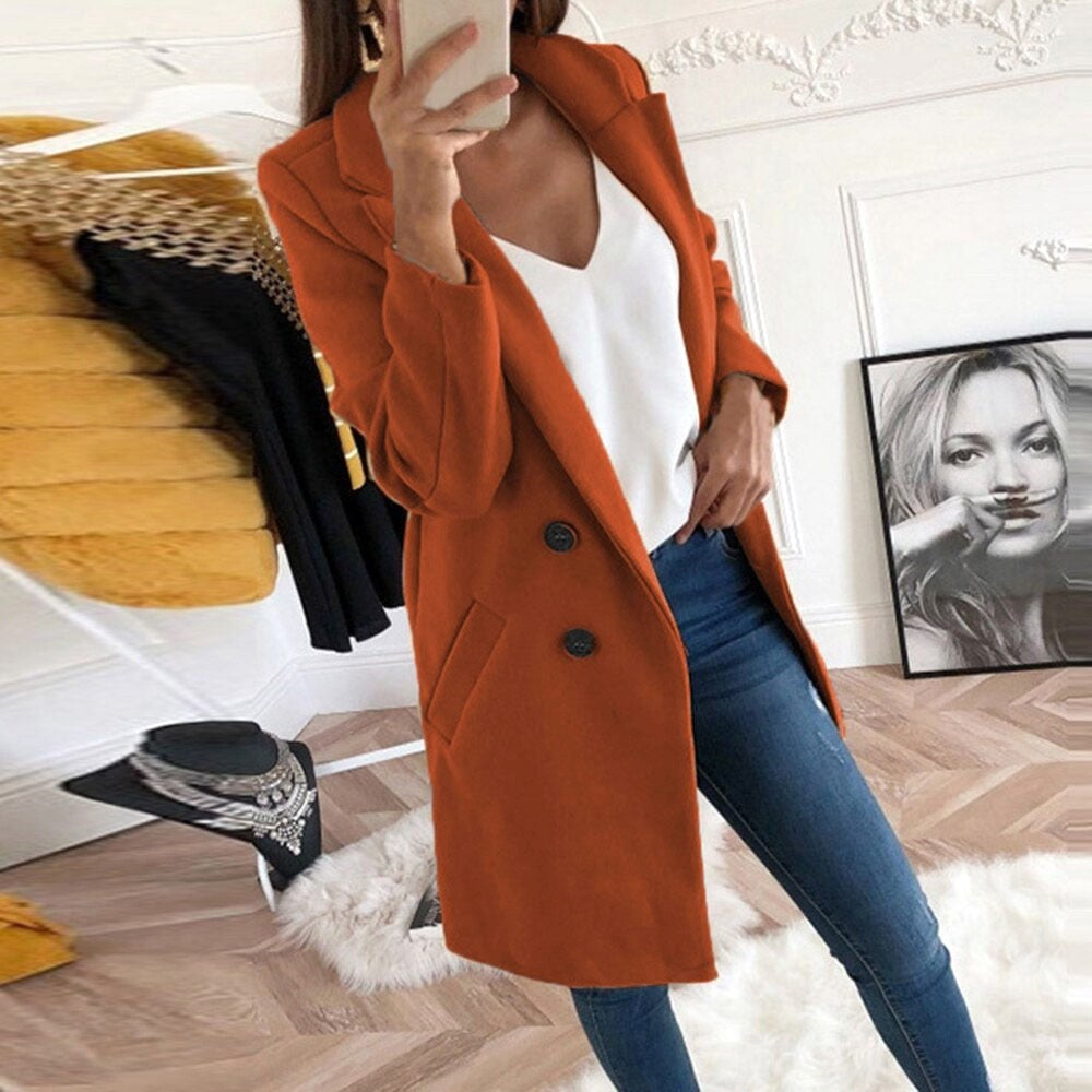 Violet | Women's Long Button-Front Coat, Elegant Tailored Coat | Bella Blue