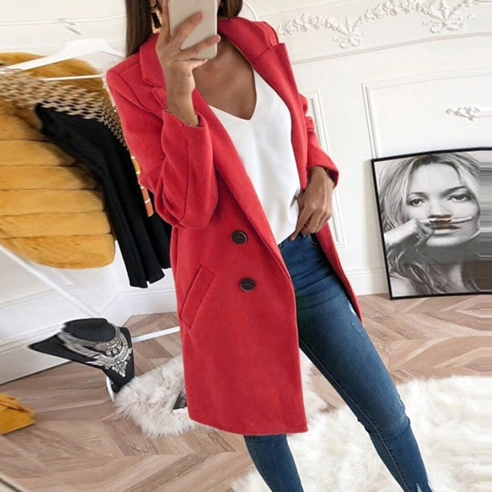 Violet | Women's Long Button-Front Coat, Elegant Tailored Coat | Bella Blue