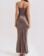 Viviane | Women's Strapless Draped Maxi Dress, Corset-Bodice Evening Dress | Bella Blue | Black