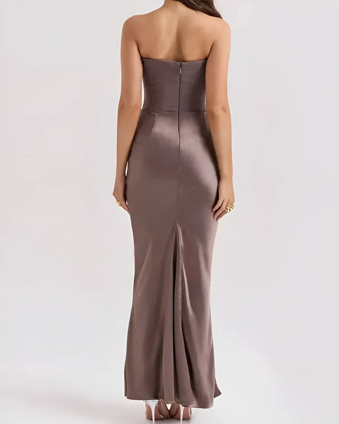Viviane | Women's Strapless Draped Maxi Dress, Corset-Bodice Evening Dress | Bella Blue | Black