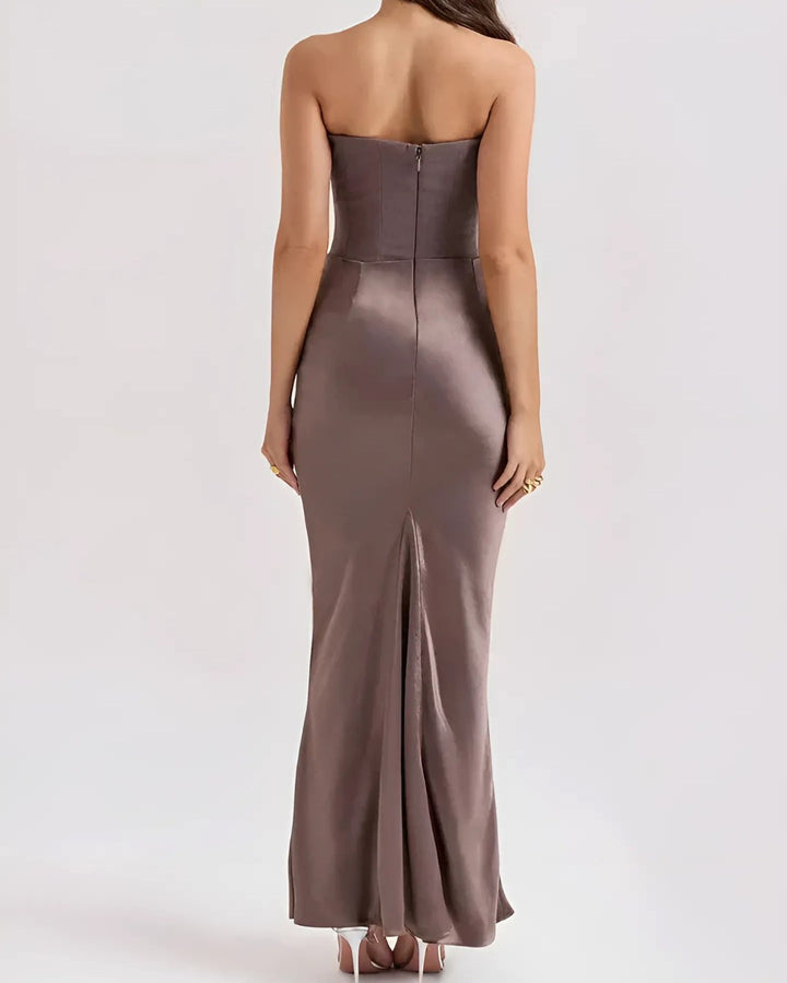 Viviane | Women's Strapless Draped Maxi Dress, Corset-Bodice Evening Dress | Bella Blue | Black