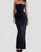 Viviane | Women's Strapless Draped Maxi Dress, Corset-Bodice Evening Dress | Bella Blue | Red