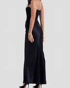 Viviane | Women's Strapless Draped Maxi Dress, Corset-Bodice Evening Dress | Bella Blue | White