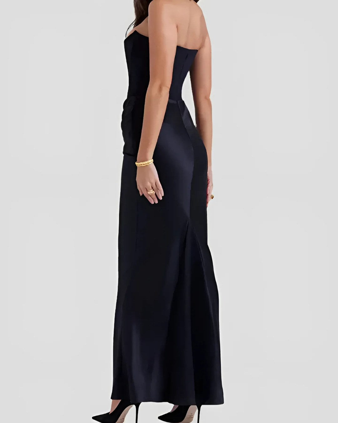 Viviane | Women's Strapless Draped Maxi Dress, Corset-Bodice Evening Dress | Bella Blue | White