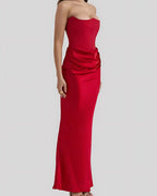 Viviane | Women's Strapless Draped Maxi Dress, Corset-Bodice Evening Dress | Bella Blue