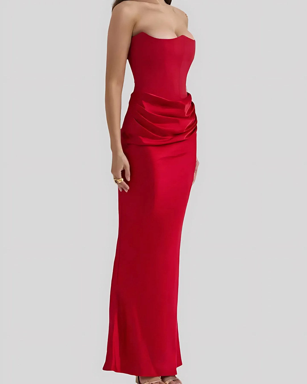 Viviane | Women's Strapless Draped Maxi Dress, Corset-Bodice Evening Dress | Bella Blue