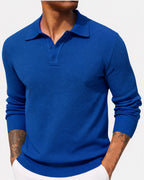 Volker | Men's Jumper with Polo Collar, Elegant Knit Jumper | Bella Blue | Blue