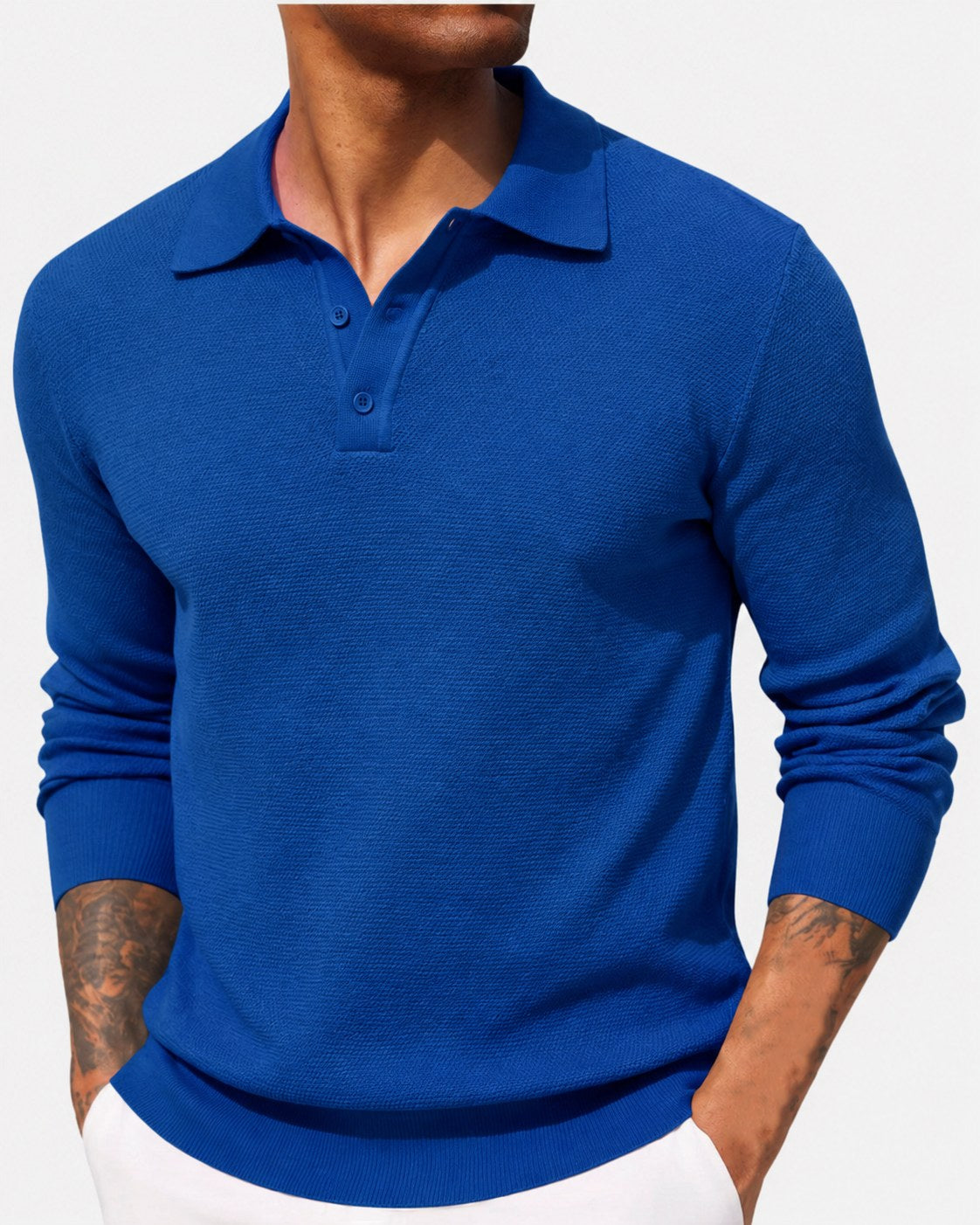 Volker | Men's Jumper with Polo Collar, Elegant Knit Jumper | Bella Blue | Blue