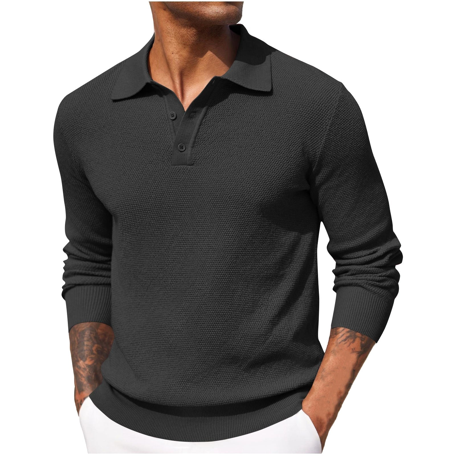 Volker | Men's Jumper with Polo Collar, Elegant Knit Jumper | Bella Blue | Blue