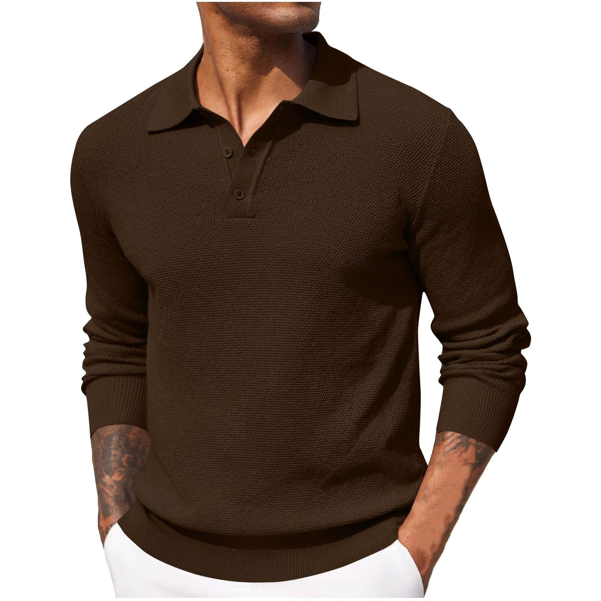 Volker | Men's Jumper with Polo Collar, Elegant Knit Jumper | Bella Blue | Blue