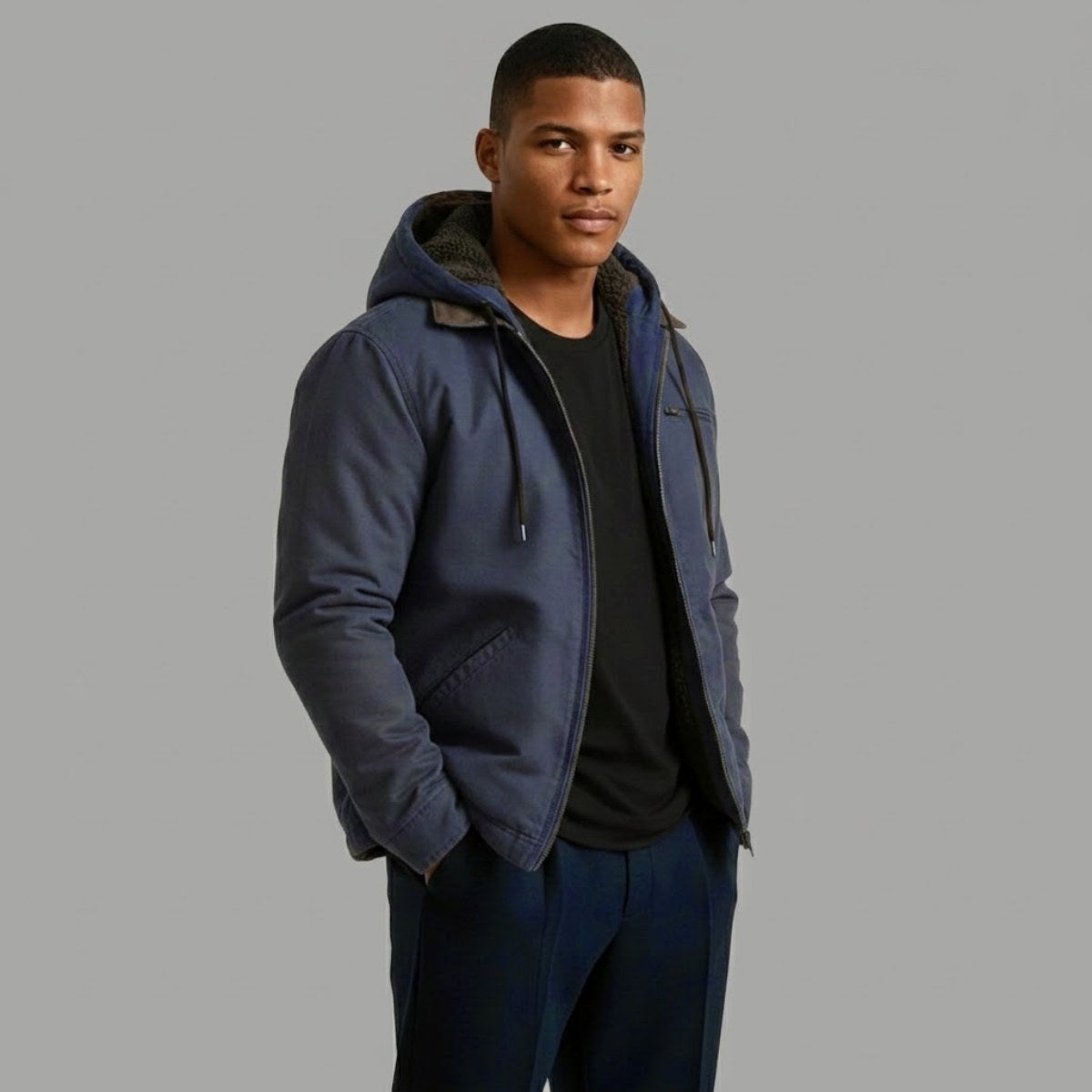 Wesley | Men's Hooded Fleece-Lined Jacket, Warm Winter Coat | Bella Blue