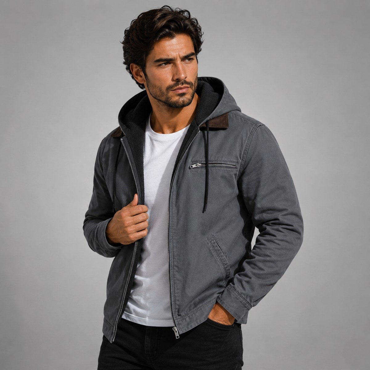 Wesley | Men's Hooded Fleece-Lined Jacket, Warm Winter Coat | Bella Blue