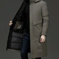Wilhelm | Men's Coat with Hood and Quilted Lining, Long Winter Coat for Men | Bella Blue | Grey