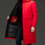 Wilhelm | Men's Coat with Hood and Quilted Lining, Long Winter Coat for Men | Bella Blue | Grey