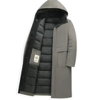 Wilhelm | Men's Coat with Hood and Quilted Lining, Long Winter Coat for Men | Bella Blue | Grey