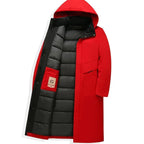Wilhelm | Men's Coat with Hood and Quilted Lining, Long Winter Coat for Men | Bella Blue | Grey