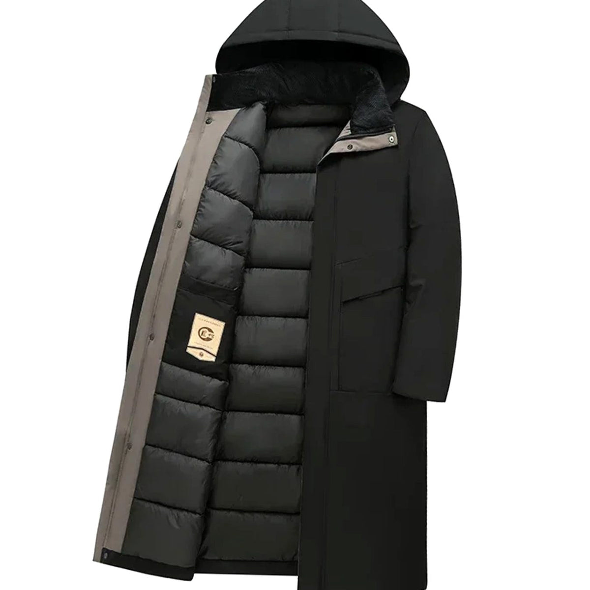 Wilhelm | Men's Coat with Hood and Quilted Lining, Long Winter Coat for Men | Bella Blue | Grey