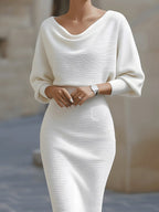 Willow | Women's Round-Neck Midi Dress, Draped Midi Dress | Bella Blue