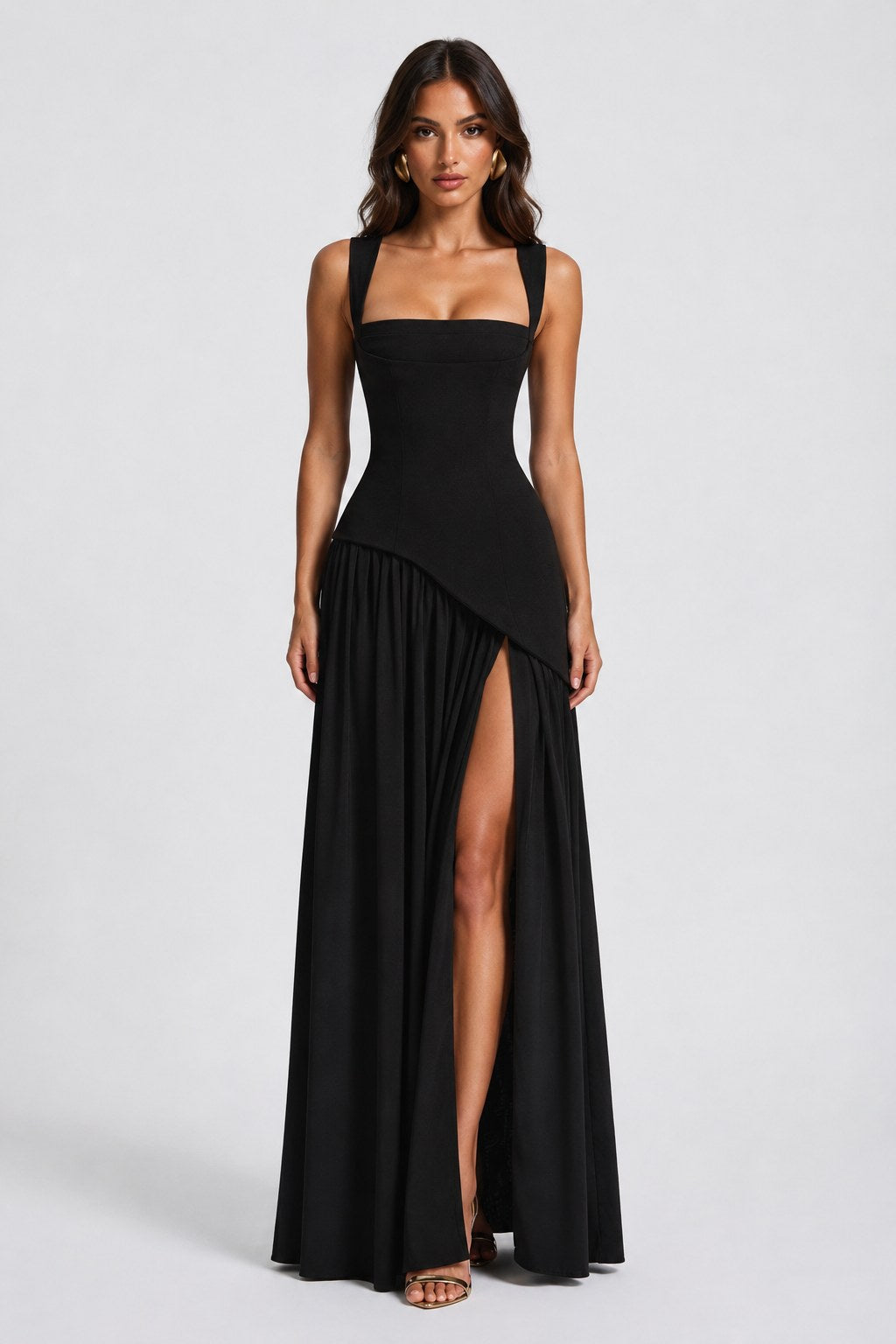 Willow | Women's Sculpted Satin-Feel Maxi Dress, Draped Evening Dress | Bella Blue