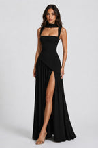 Willow | Women's Sculpted Satin-Feel Maxi Dress, Draped Evening Dress | Bella Blue