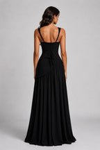 Willow | Women's Sculpted Satin-Feel Maxi Dress, Draped Evening Dress | Bella Blue