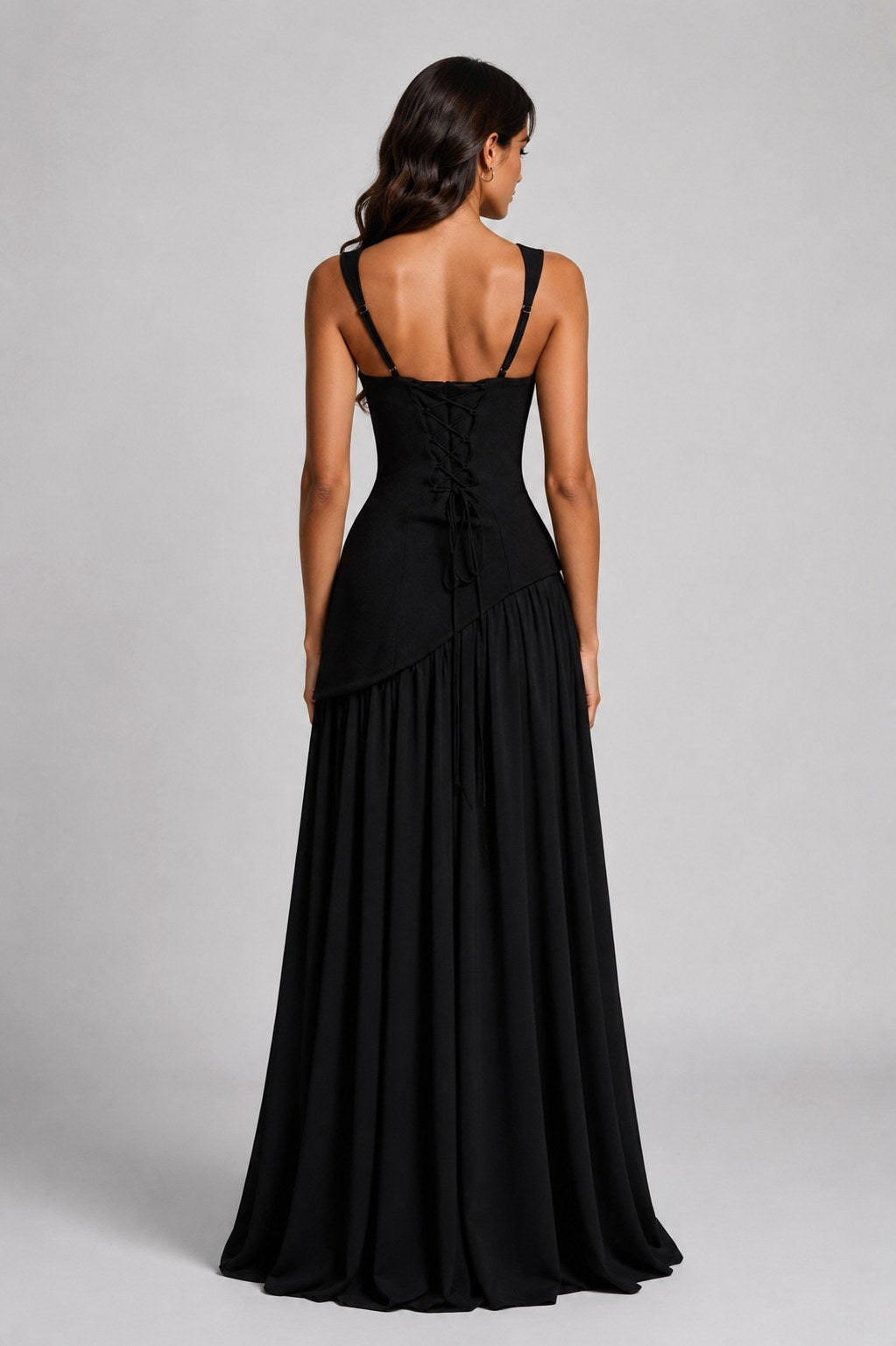Willow | Women's Sculpted Satin-Feel Maxi Dress, Draped Evening Dress | Bella Blue
