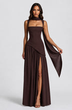 Willow | Women's Sculpted Satin-Feel Maxi Dress, Draped Evening Dress | Bella Blue | Burgundy