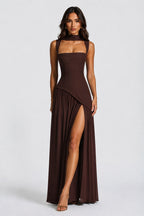Willow | Women's Sculpted Satin-Feel Maxi Dress, Draped Evening Dress | Bella Blue