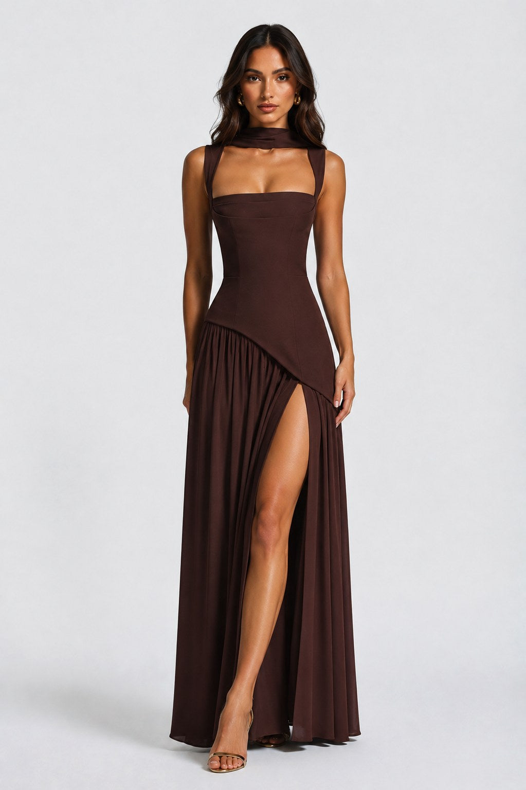 Willow | Women's Sculpted Satin-Feel Maxi Dress, Draped Evening Dress | Bella Blue