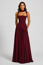 Willow | Women's Sculpted Satin-Feel Maxi Dress, Draped Evening Dress | Bella Blue