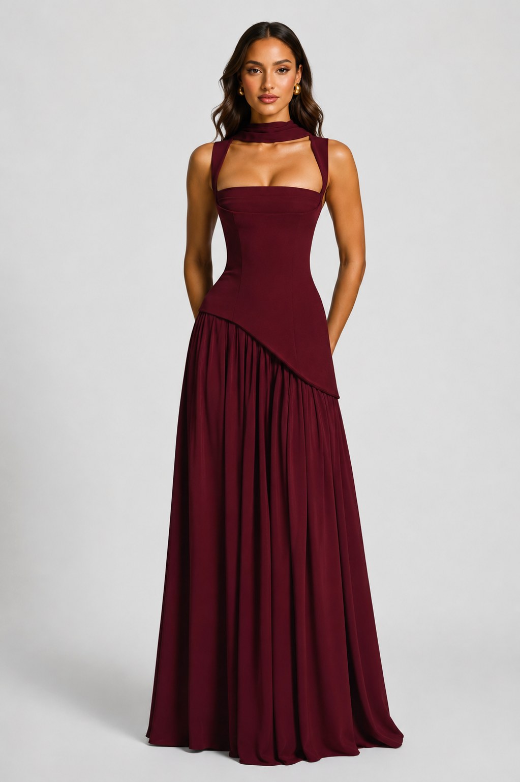 Willow | Women's Sculpted Satin-Feel Maxi Dress, Draped Evening Dress | Bella Blue