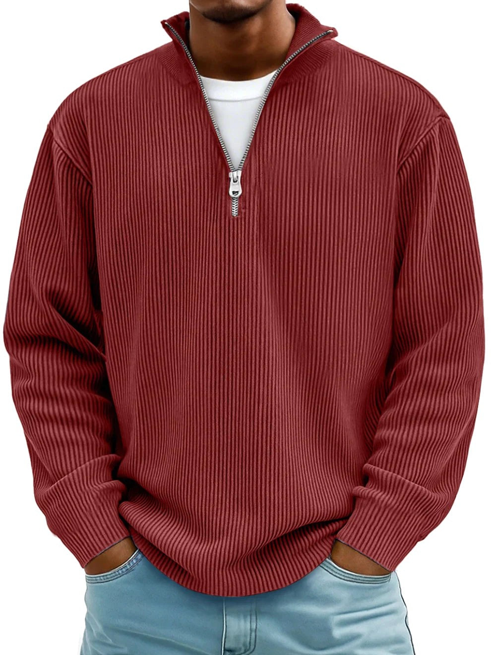 Wolfgang | Men's Jumper with Half-Zip Design, Structured Trendy Jumper | Bella Blue | Blue