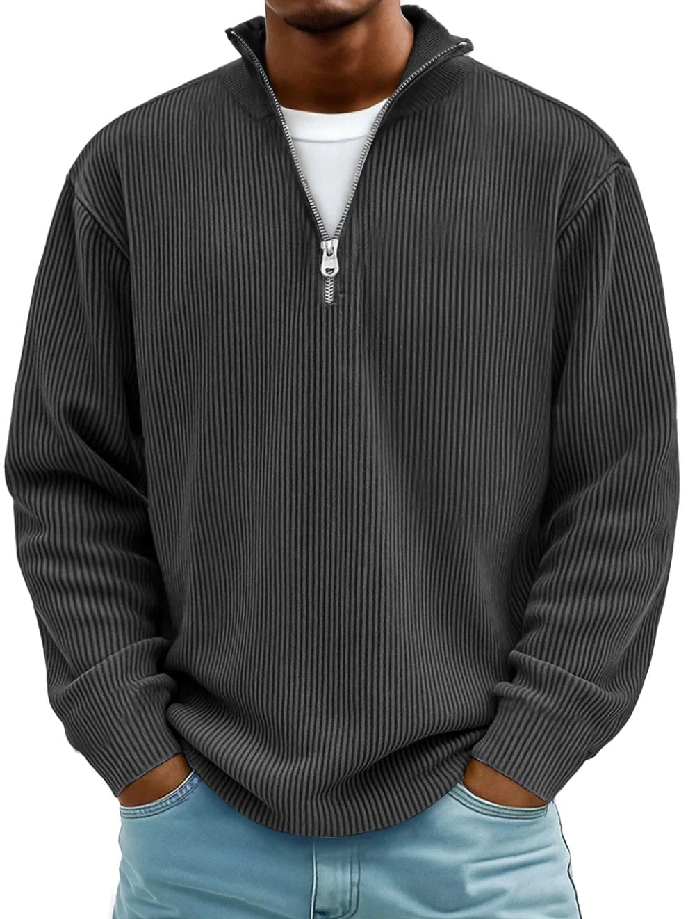 Wolfgang | Men's Jumper with Half-Zip Design, Structured Trendy Jumper | Bella Blue | Blue