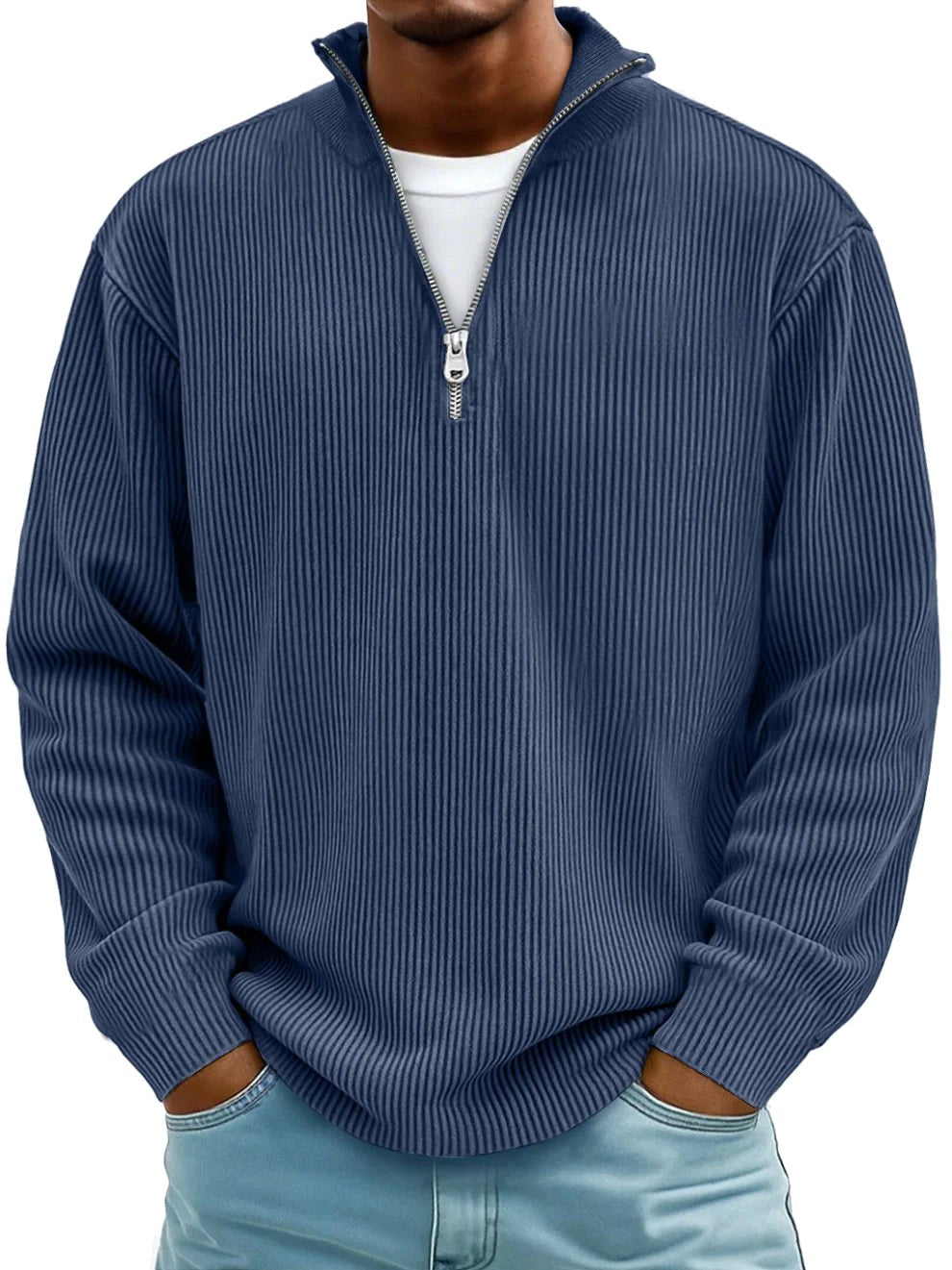 Wolfgang | Men's Jumper with Half-Zip Design, Structured Trendy Jumper | Bella Blue | Blue