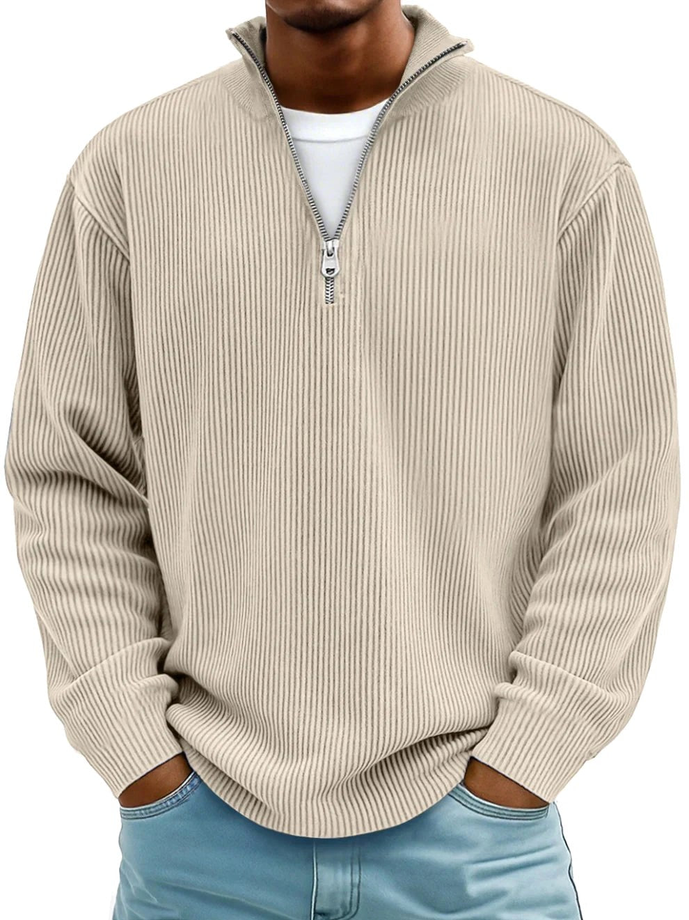 Wolfgang | Men's Jumper with Half-Zip Design, Structured Trendy Jumper | Bella Blue | Grey