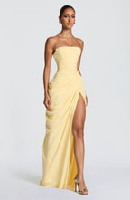 Yvette | Women's Strapless Maxi Dress, Ruched Waist Evening Dress | Bella Blue