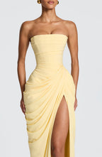 Yvette | Women's Strapless Maxi Dress, Ruched Waist Evening Dress | Bella Blue