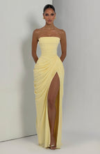 Yvette | Women's Strapless Maxi Dress, Ruched Waist Evening Dress | Bella Blue