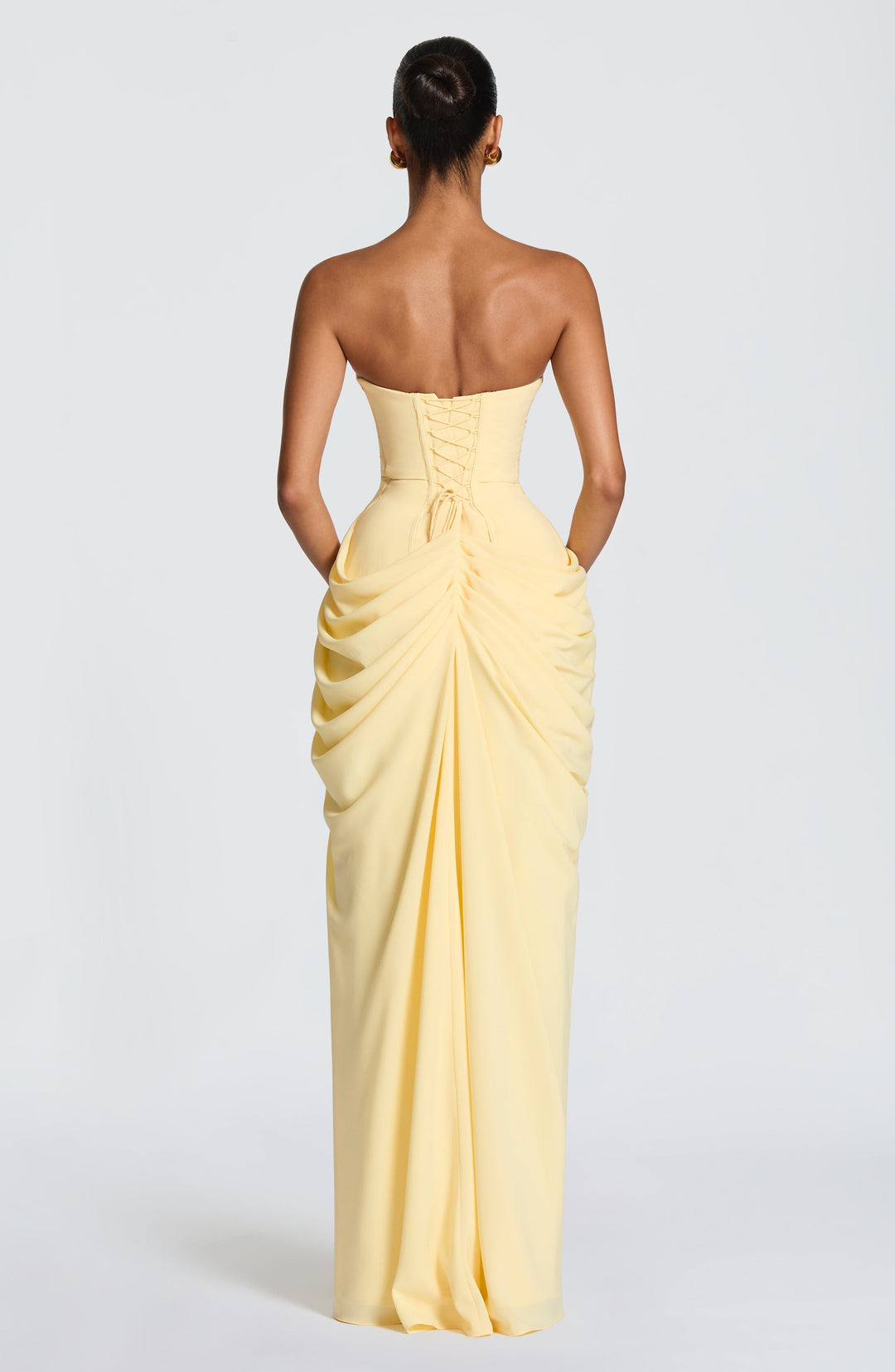 Yvette | Women's Strapless Maxi Dress, Ruched Waist Evening Dress | Bella Blue