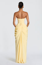 Yvette | Women's Strapless Maxi Dress, Ruched Waist Evening Dress | Bella Blue