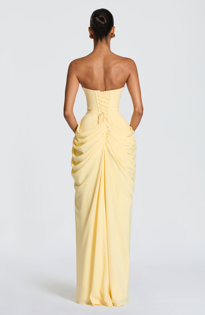 Yvette | Women's Strapless Maxi Dress, Ruched Waist Evening Dress | Bella Blue