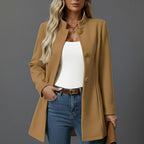Yvonne | Women's Button-Down A-Line Coat, Stand Collar Autumn Coat | Bella Blue