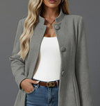 Yvonne | Women's Button-Down A-Line Coat, Stand Collar Autumn Coat | Bella Blue