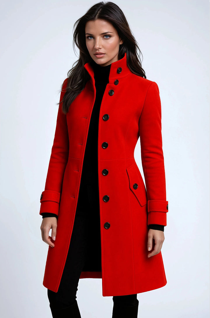 Zofia | Women's High-Neck Trench Coat, Long Tailored Winter Coat | Bella Blue
